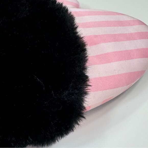 Victoria’s Secret Faux Fur Trim Striped Slippers Pink Black Large - Picture 6 of 11